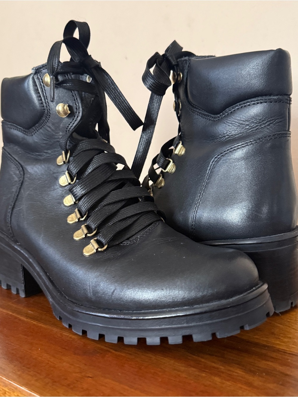 Steve Madden Galway Black Leather Combat Hiking Boots Size 8 Back to School - Picture 4 of 15